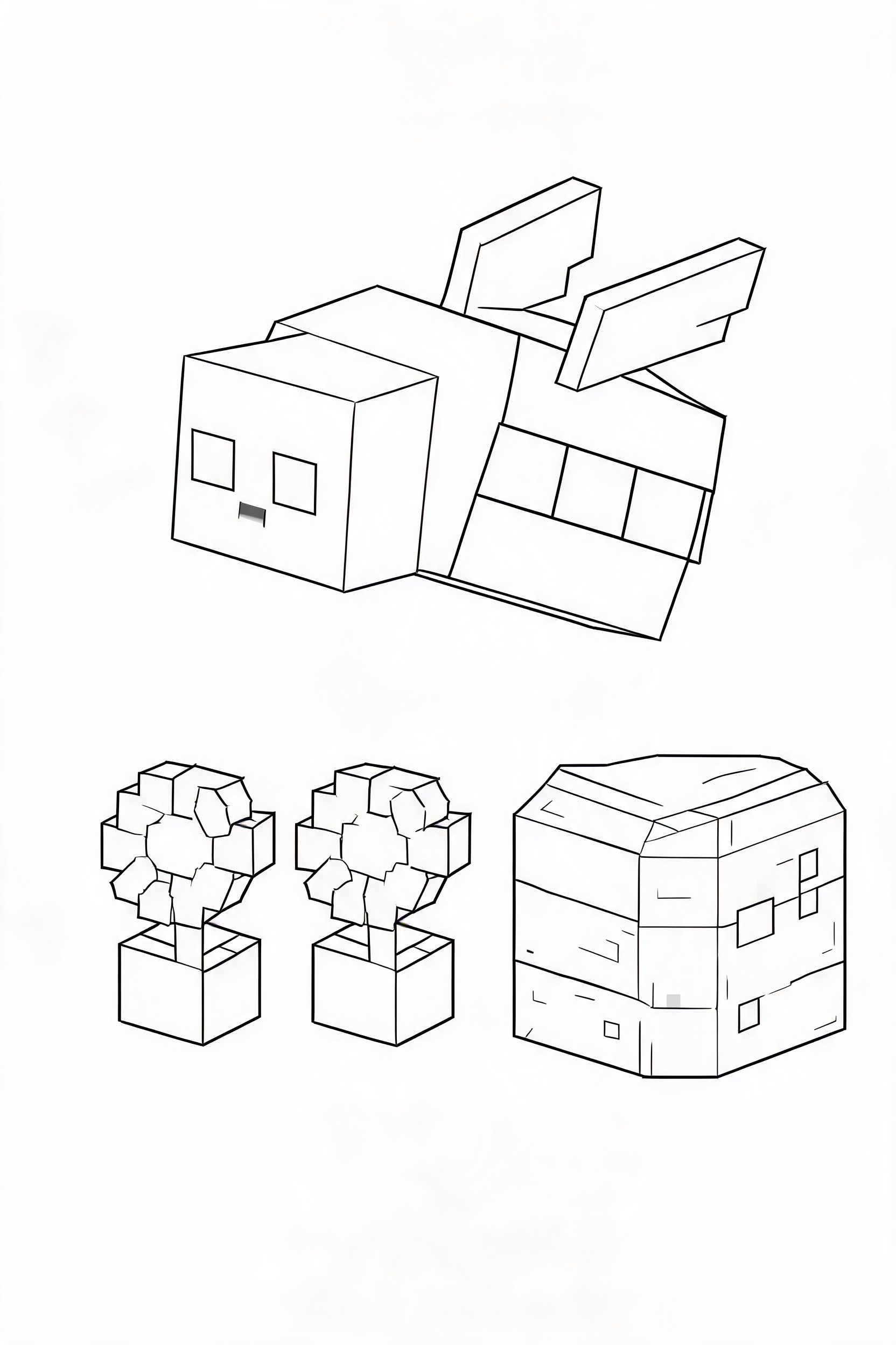 Color Minecraft Bee Visiting Flowers Online｜pagicolor.com
